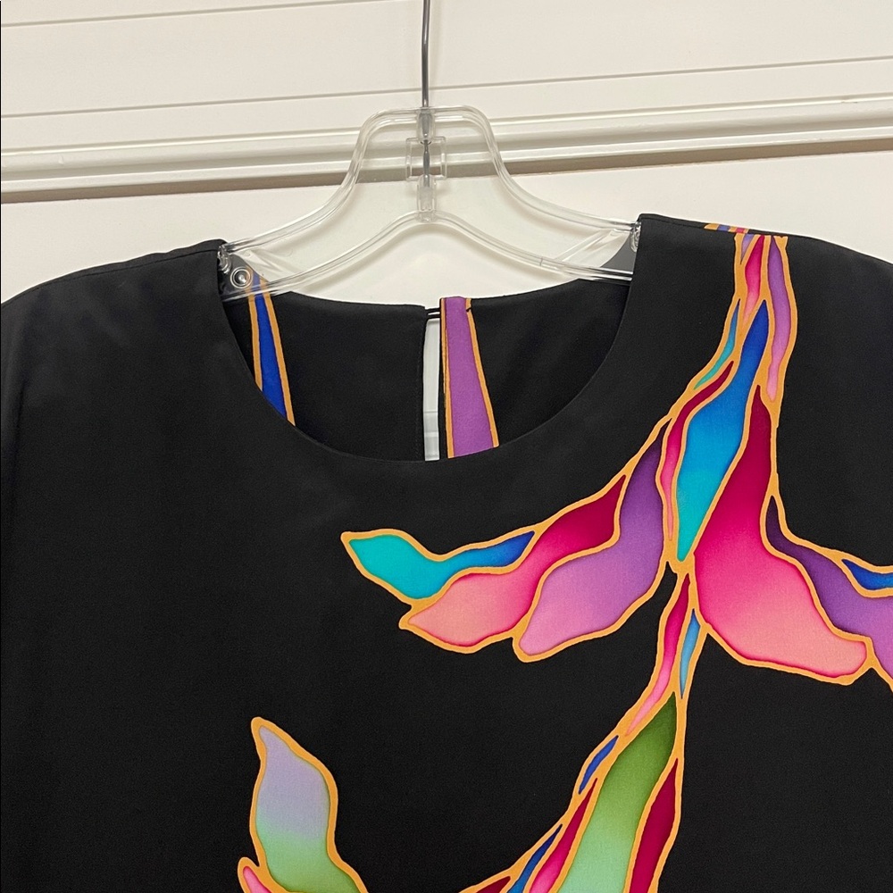 Yolanda Lorente Hand Painted 100% Silk Vintage Dress Size 2X Wearable Art - Picture 3 of 11
